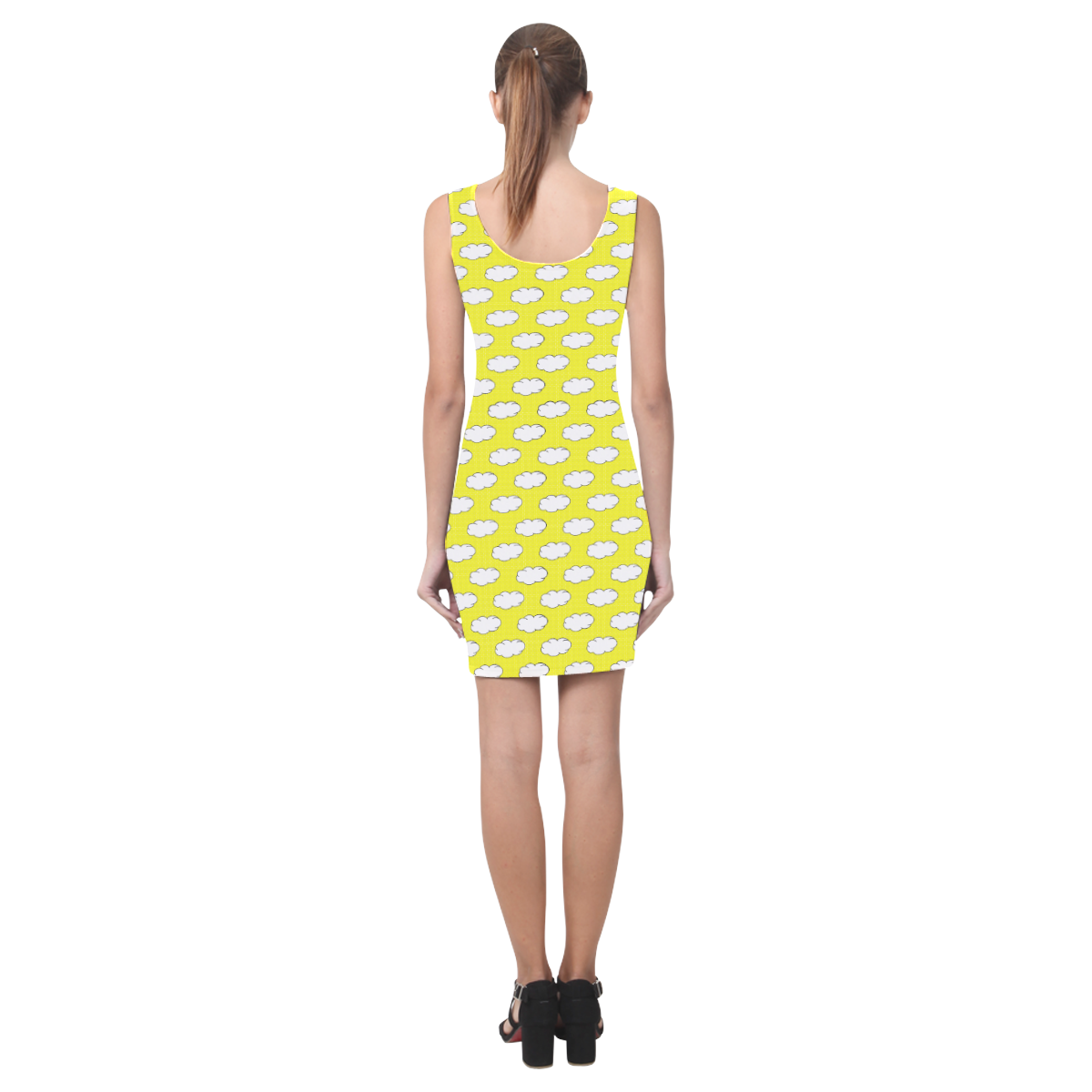 Clouds with Polka Dots on Yellow Medea Vest Dress (Model D06)