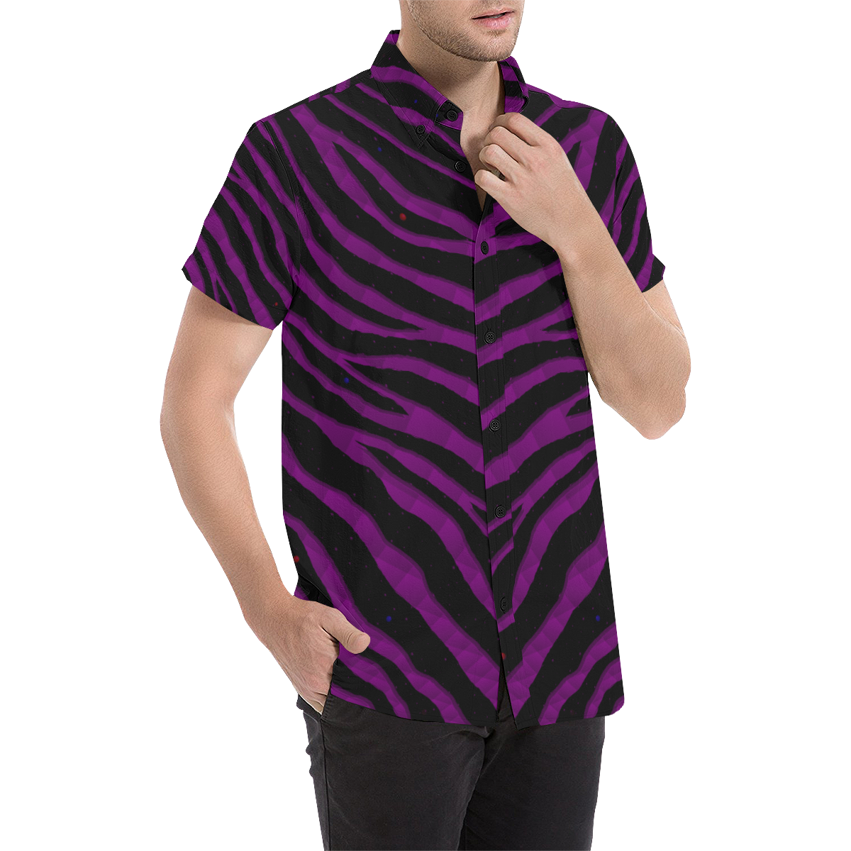 Ripped SpaceTime Stripes - Purple Men's All Over Print Short Sleeve Shirt/Large Size (Model T53)