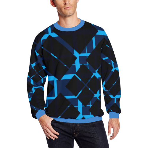 Diagonal Blue & Black Plaid Modern Style All Over Print Crewneck Sweatshirt for Men (Model H18)