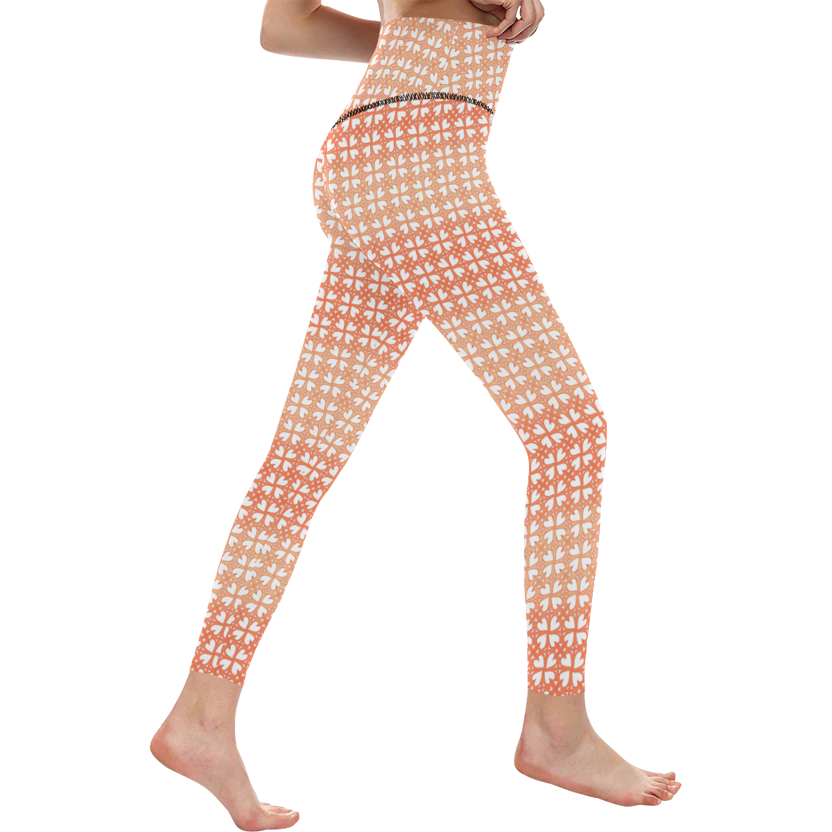Living Coral Hearts Pattern Women's All Over Print High-Waisted Leggings (Model L36)