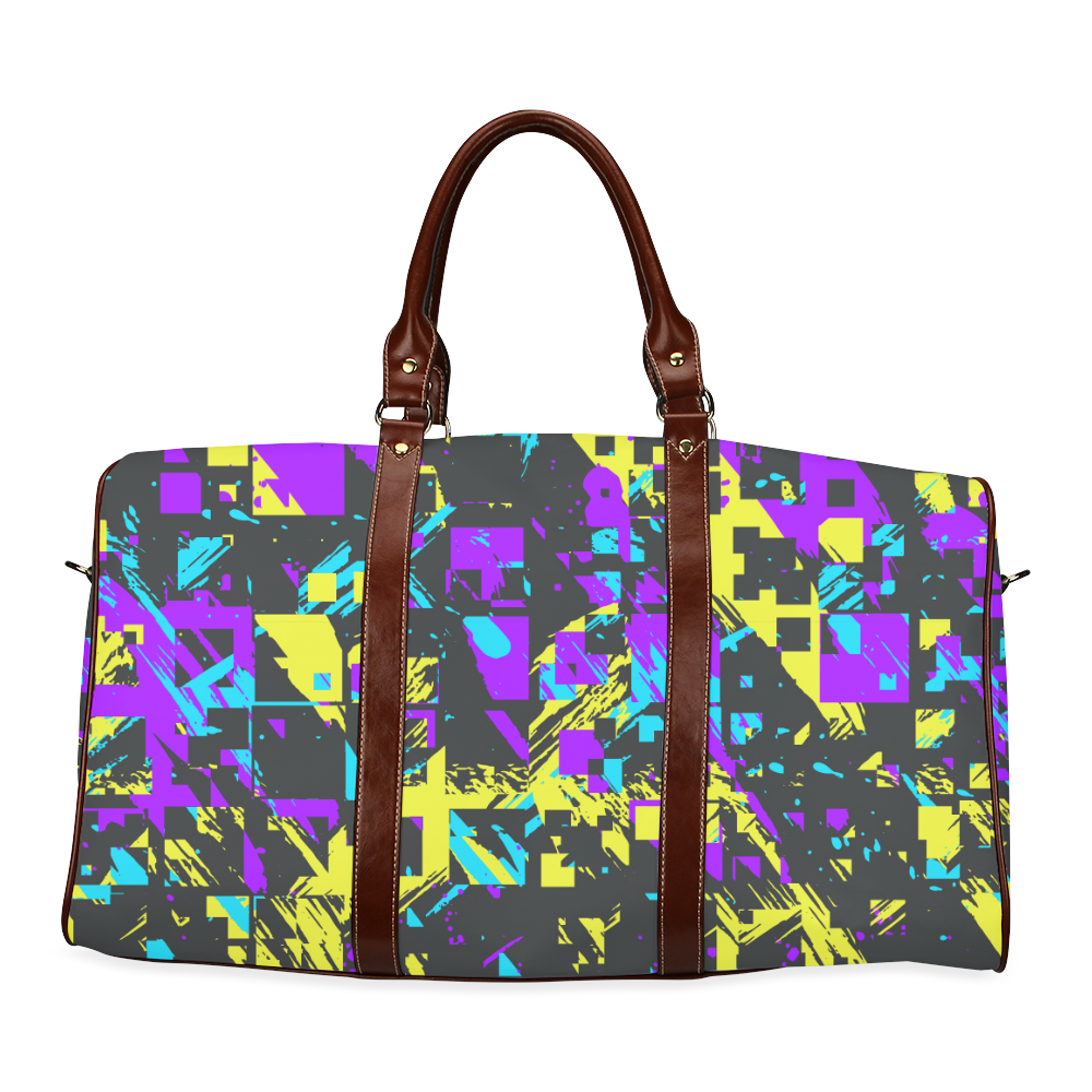 Purple yelllow squares Waterproof Travel Bag/Small (Model 1639)