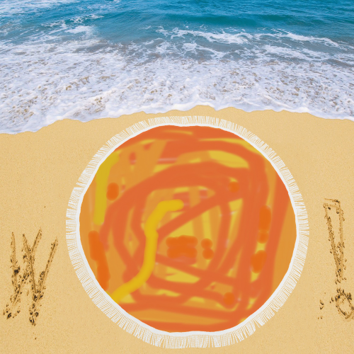 Orange and Yellow Scribbles Circular Beach Shawl 59"x 59"