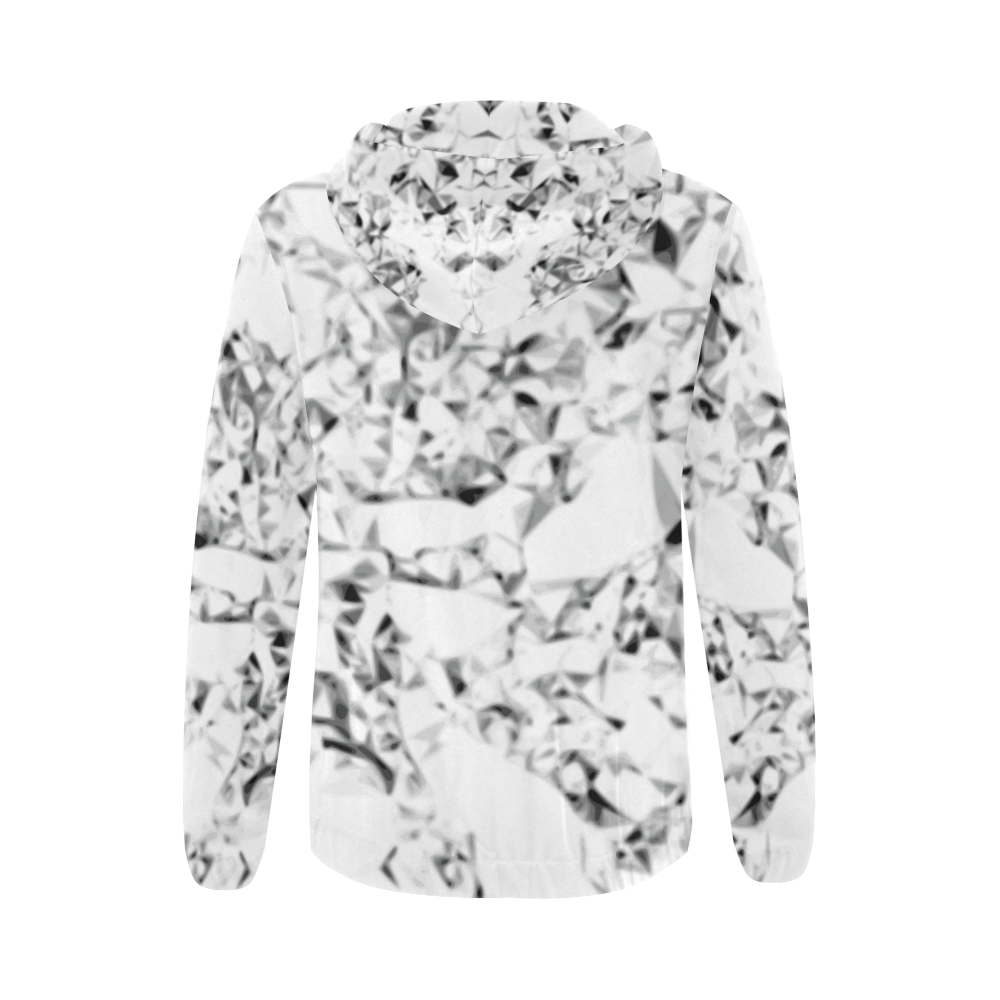 Diamond - white black silver triangular geometric All Over Print Full Zip Hoodie for Women (Model H14)