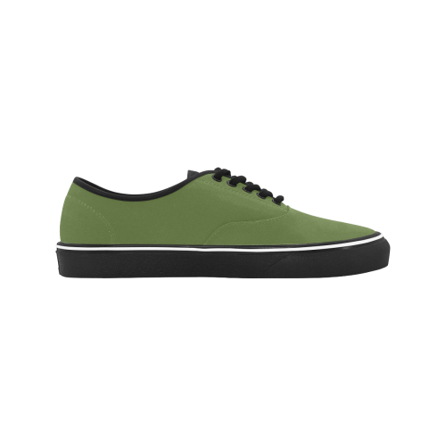 color dark olive green Classic Men's Canvas Low Top Shoes/Large (Model E001-4)