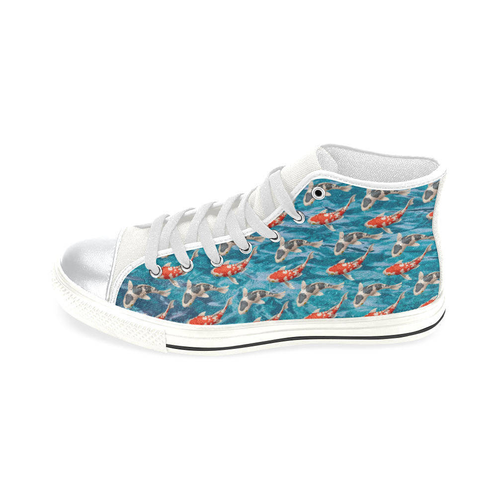 Koi Fish White High Top Canvas Shoes for Kid (Model 017)