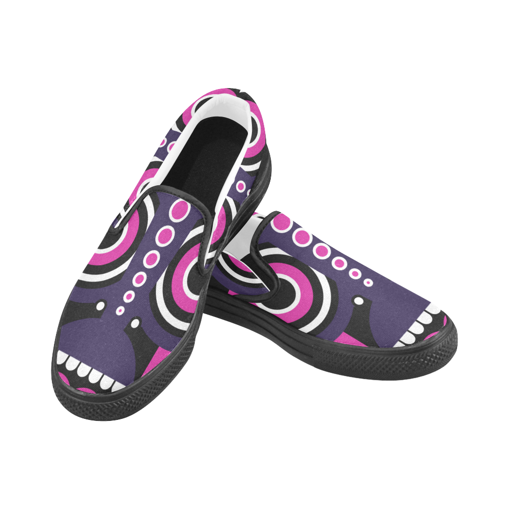 Pink Purple Tiki Tribal Women's Slip-on Canvas Shoes (Model 019)