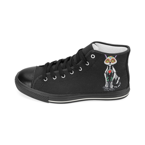Sugar Skull Cat Black Women's Classic High Top Canvas Shoes (Model 017)