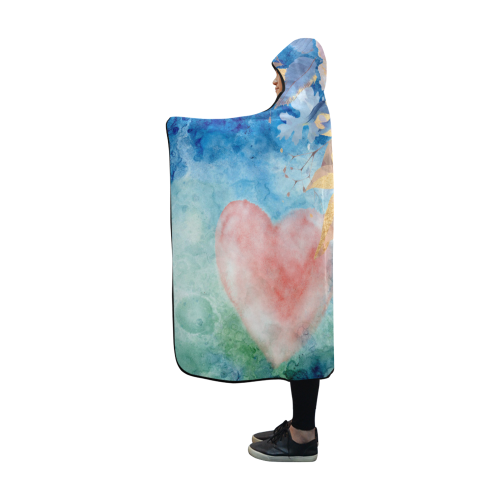 Heart and Flowers - Pink and Blue Hooded Blanket 60''x50''