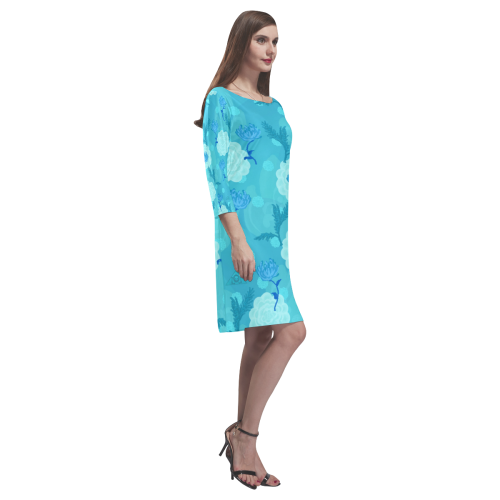 Blue Floral Rhea Loose Round Neck Dress(Model D22)