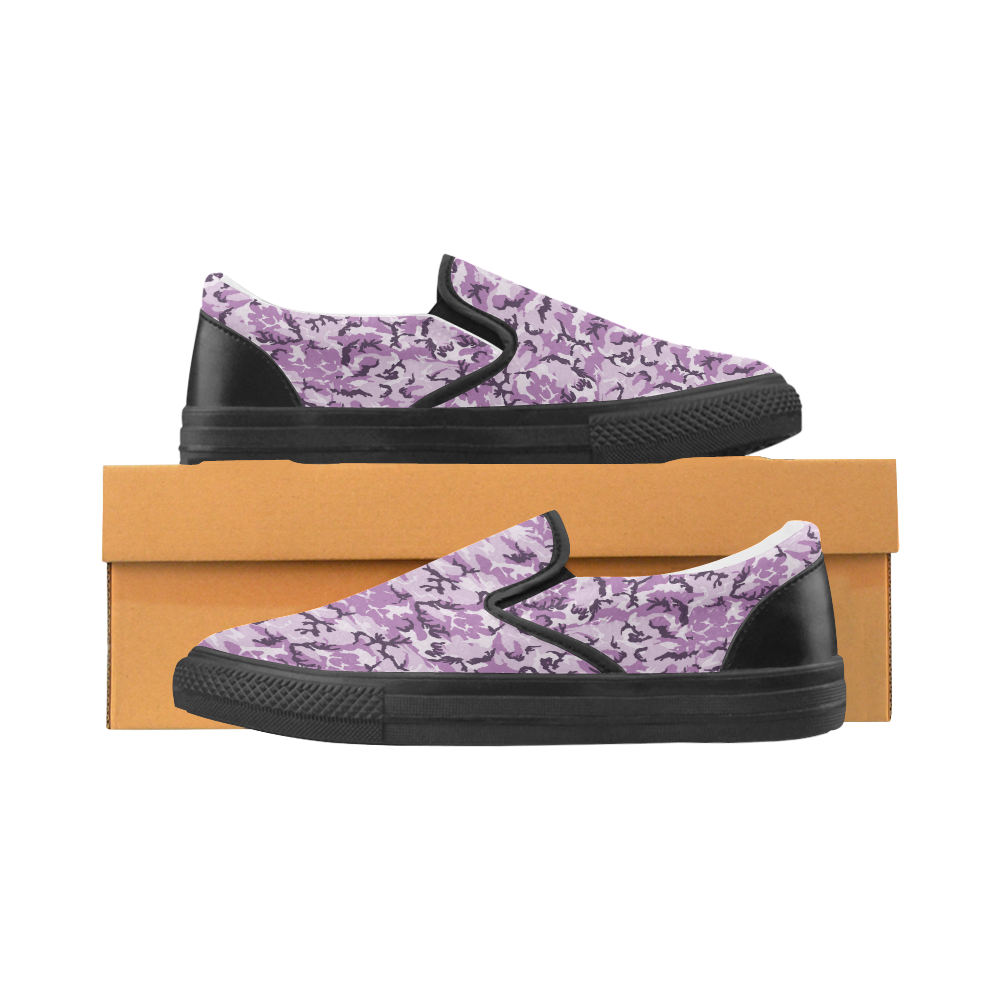 Woodland Pink Purple Camouflage Women's Unusual Slip-on Canvas Shoes (Model 019)