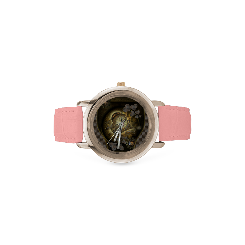 Awesome steampunk heart Women's Rose Gold Leather Strap Watch(Model 201)