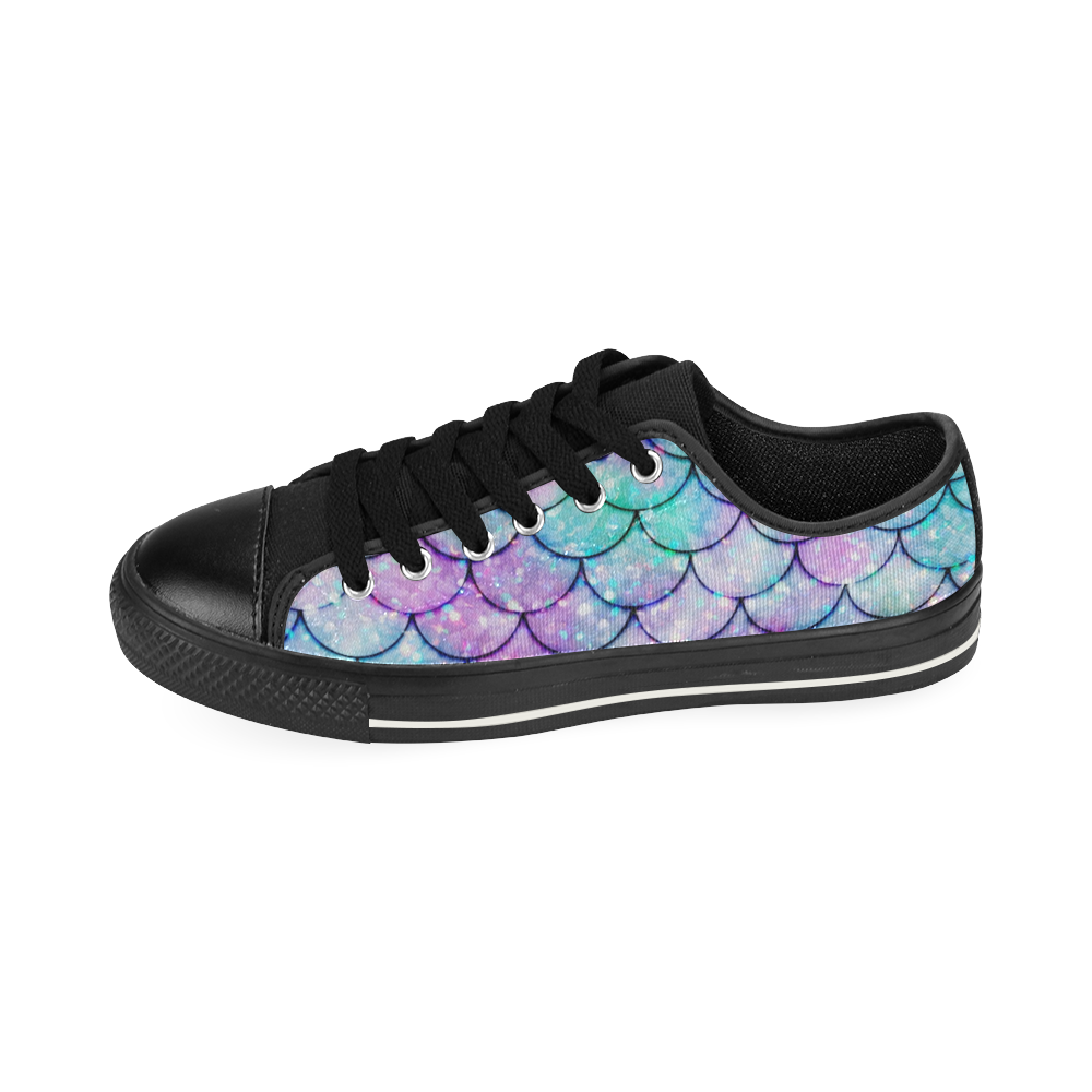 Mermaid SCALES light blue and purple Low Top Canvas Shoes for Kid (Model 018)