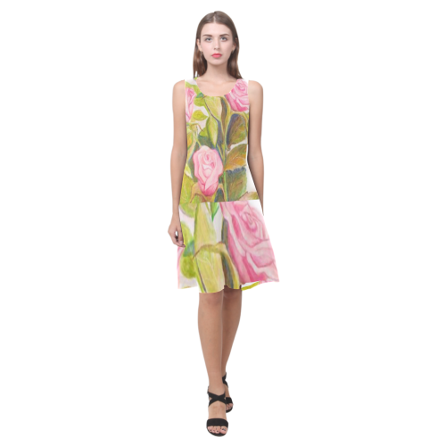 Late Spring Roses Flair Tank Dress Sleeveless Splicing Shift Dress(Model D17)