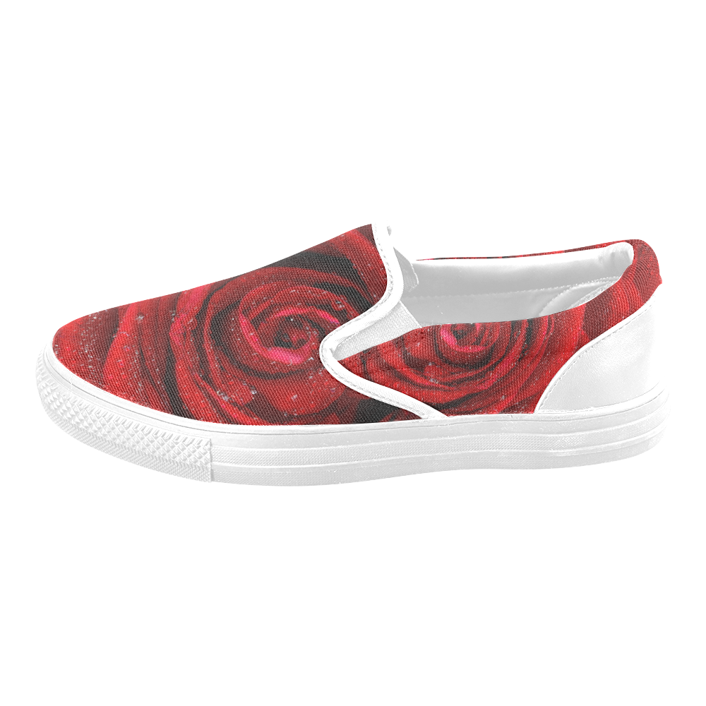 Red rosa Women's Unusual Slip-on Canvas Shoes (Model 019)