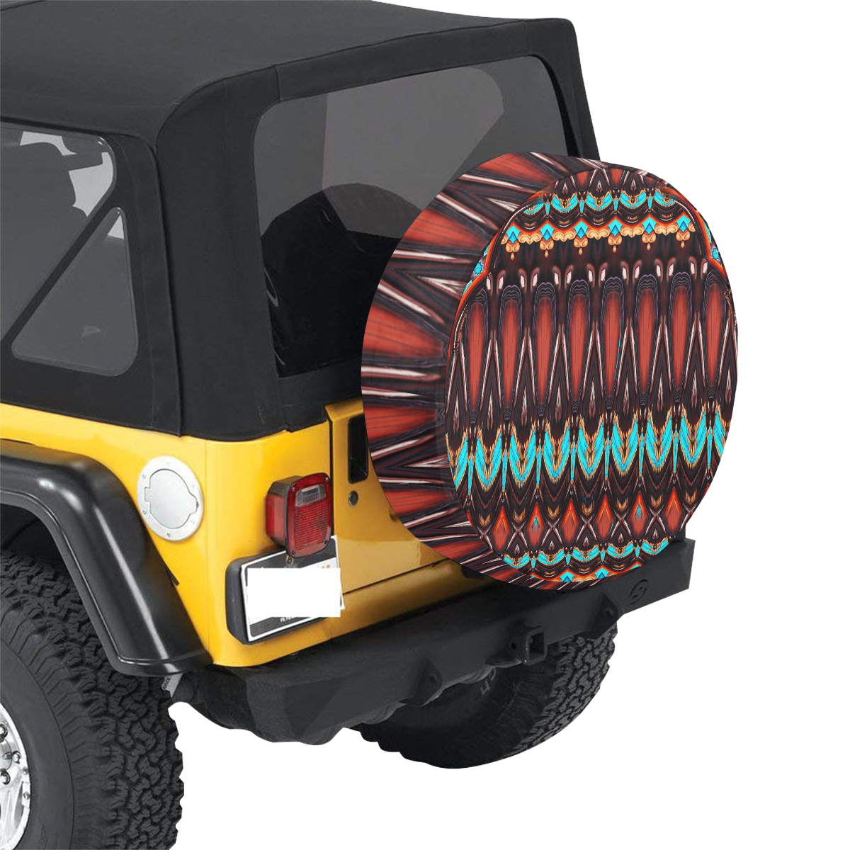 K172 Wood and Turquoise Abstract 30 Inch Spare Tire Cover