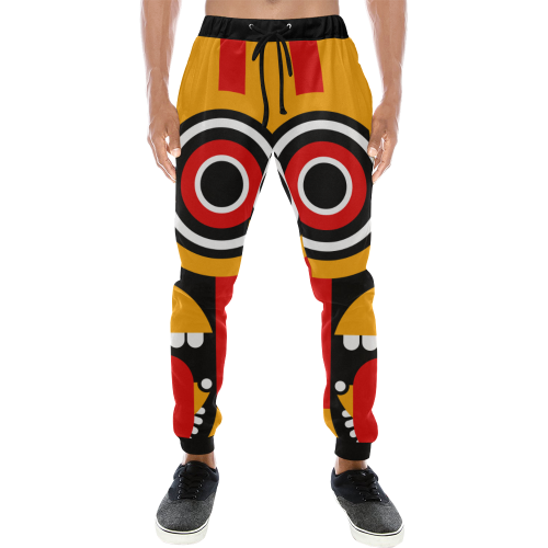 Red Yellow Tiki Tribal Men's All Over Print Sweatpants/Large Size (Model L11)