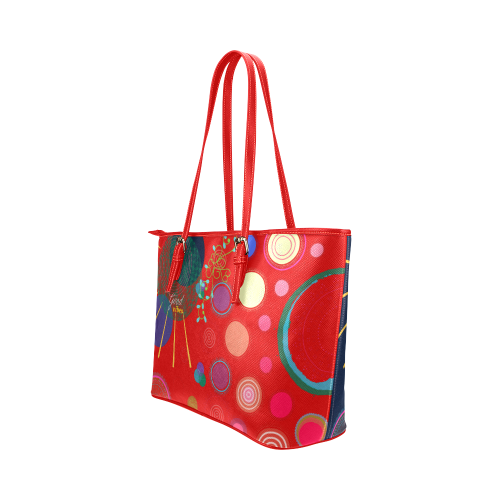 Double sided Original Picco Boho Circles - Good vibes Leather Tote Bag/Small (Model 1651)