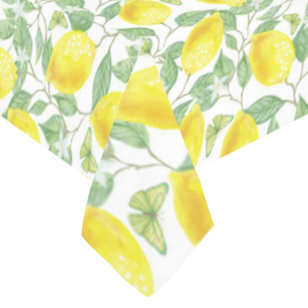 Lemons With Chevron Cotton Linen Tablecloth 60"x120"