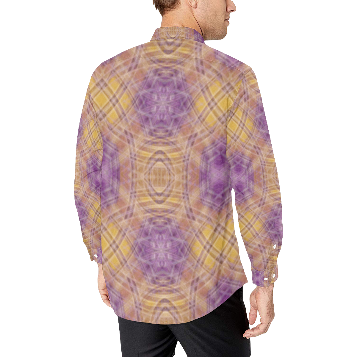 Rise of the Dragon - gold purple double diamond plaid pattern Men's All Over Print Casual Dress Shirt (Model T61)