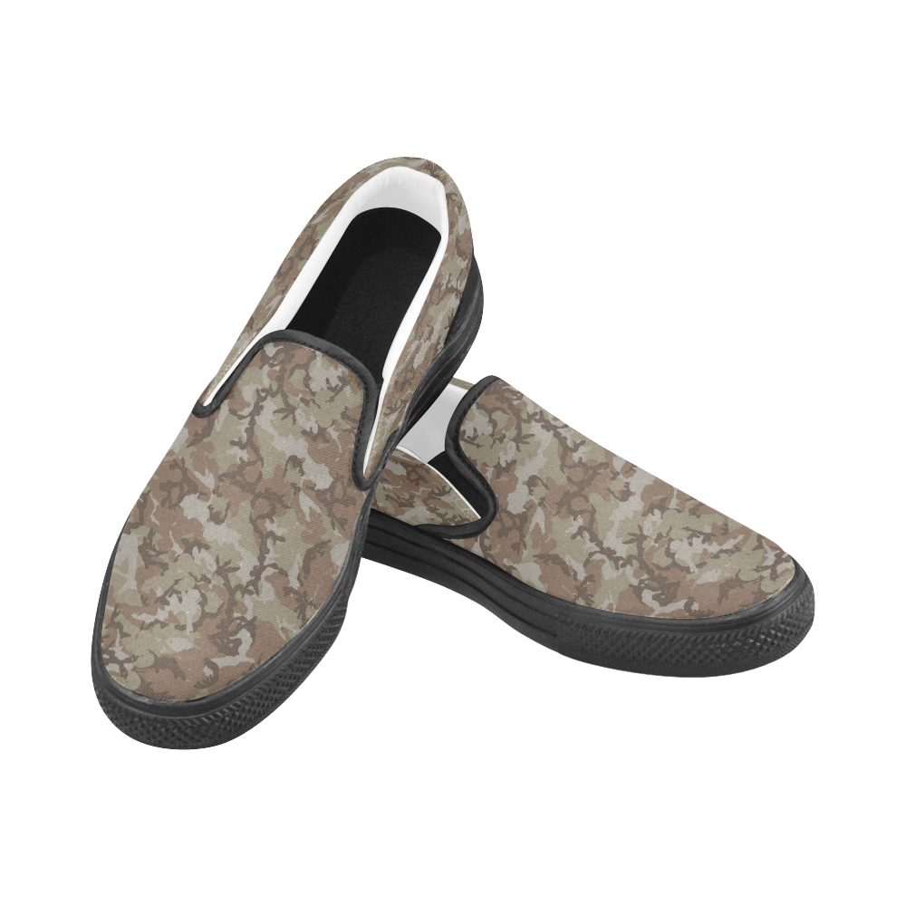 Woodland Desert Brown Camouflage Men's Slip-on Canvas Shoes (Model 019)
