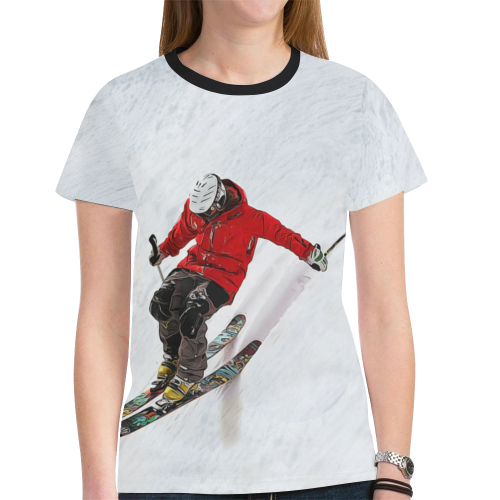 Daring Skier Flying Down a Steep Slope New All Over Print T-shirt for Women (Model T45)