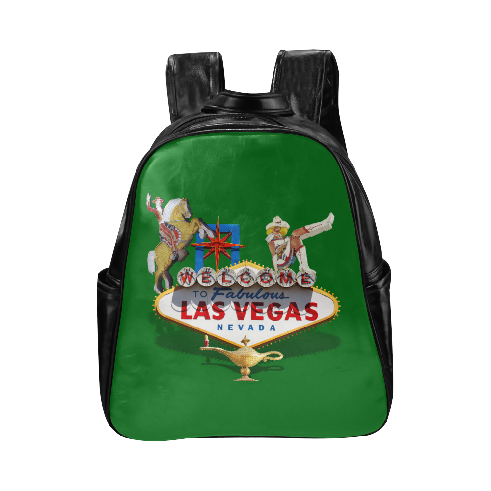 Las Vegas Welcome Sign on Green Multi-Pockets Backpack (Model 1636)