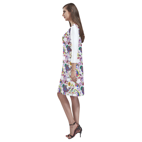 Bright paisley Rhea Loose Round Neck Dress(Model D22)