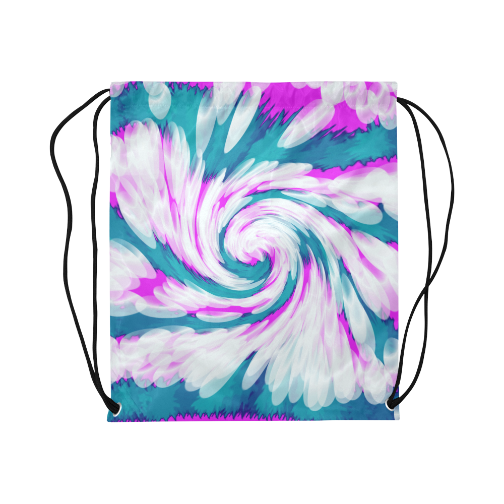 Turquoise Pink Tie Dye Swirl Abstract Large Drawstring Bag Model 1604 (Twin Sides)  16.5"(W) * 19.3"(H)