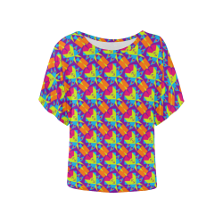 rainbow texture Women's Batwing-Sleeved Blouse T shirt (Model T44)