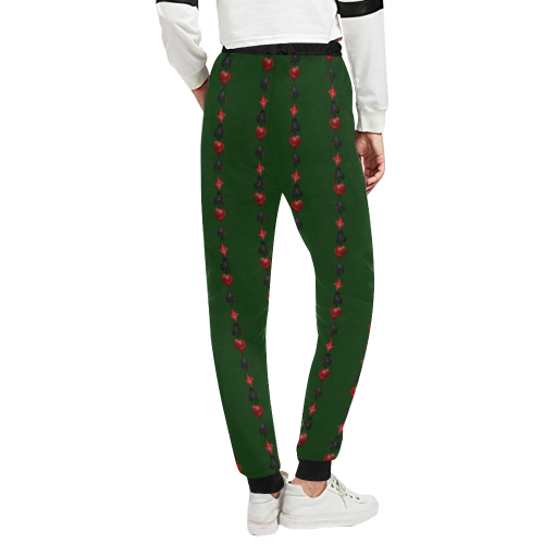 Las Vegas  Black and Red Casino Poker Card Shapes on Green Unisex All Over Print Sweatpants (Model L11)