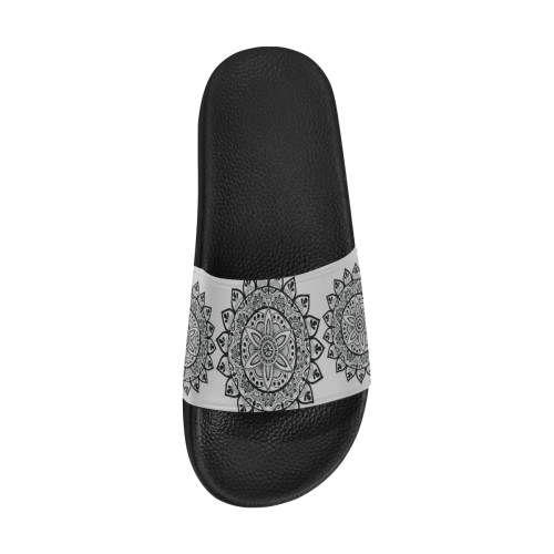 black mandala- grey slides Women's Slide Sandals (Model 057)