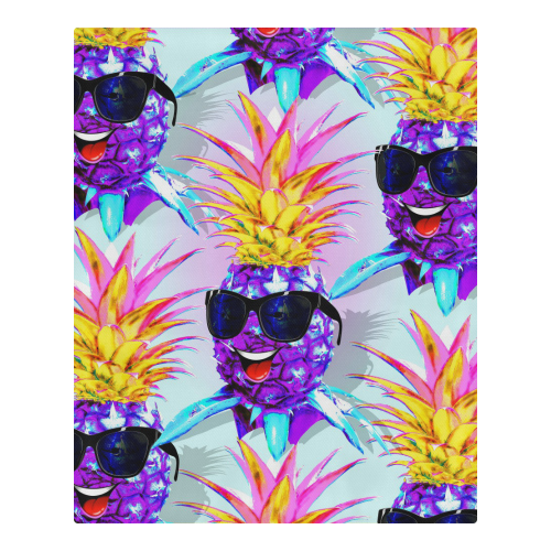 Pineapple Ultraviolet Happy Dude with Sunglasses 3-Piece Bedding Set