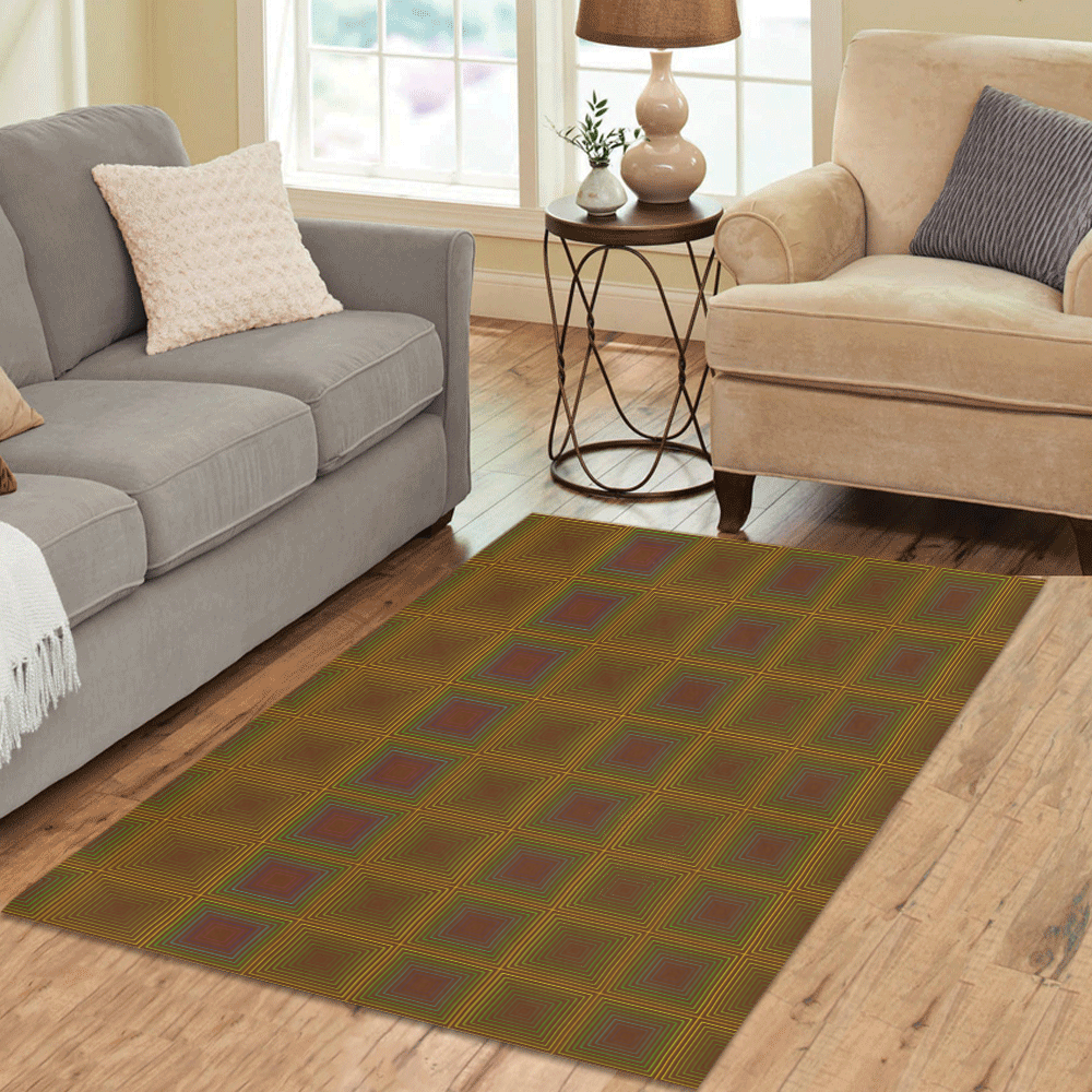 Golden brown multicolored multiple squares Area Rug 5'3''x4'