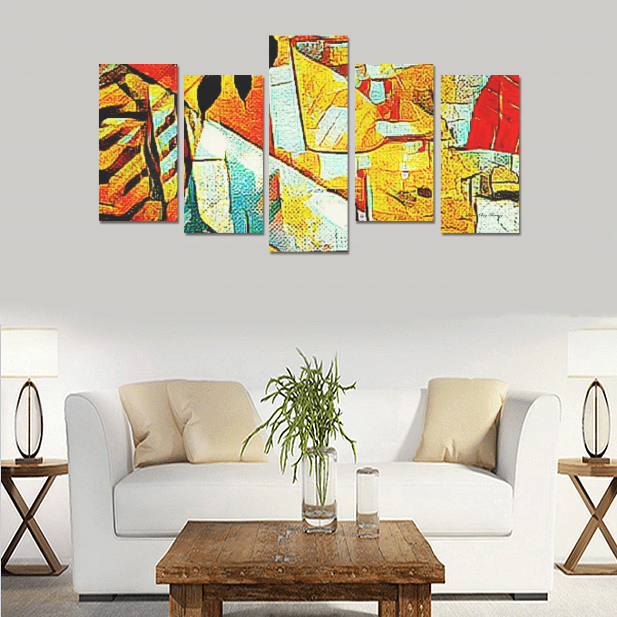 Abstract Art Winds of Leaves By Doris Clay-Kersey Canvas Print Sets E (No Frame)