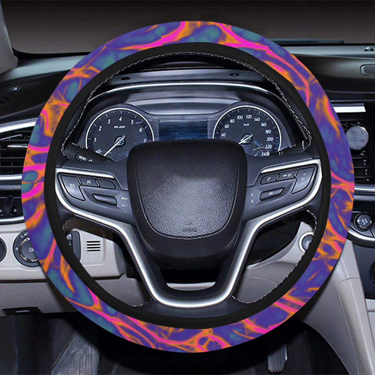 Fractal Batik ART - Hippie Orange Branches Steering Wheel Cover with Elastic Edge