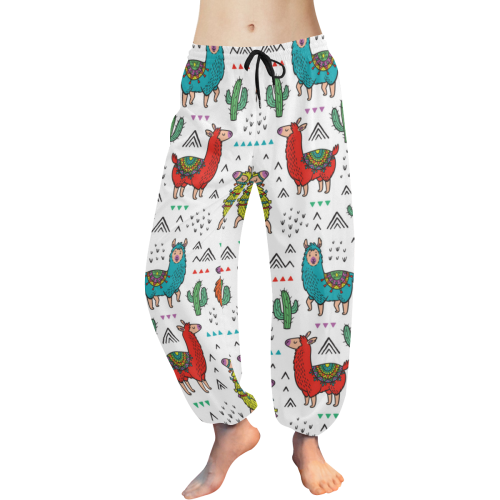 Seamless pattern with llamas, cactuses and triangl Women's All Over Print Harem Pants (Model L18)