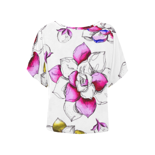 floral pink Women's Batwing-Sleeved Blouse T shirt (Model T44)