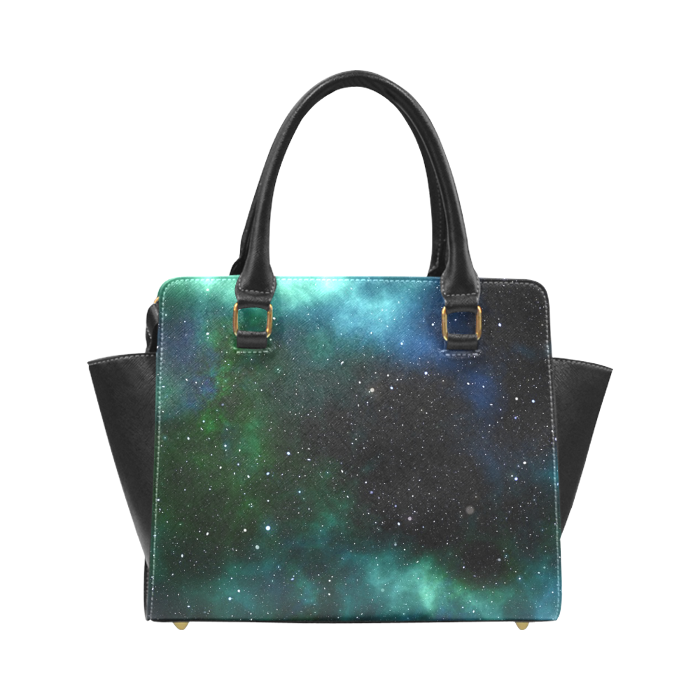 galaxy sky blue green Rivet Shoulder Handbag (Model 1645)