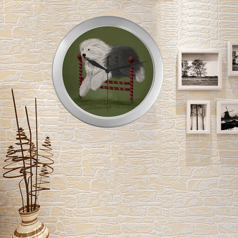 sheepdog-agility Silver Color Wall Clock