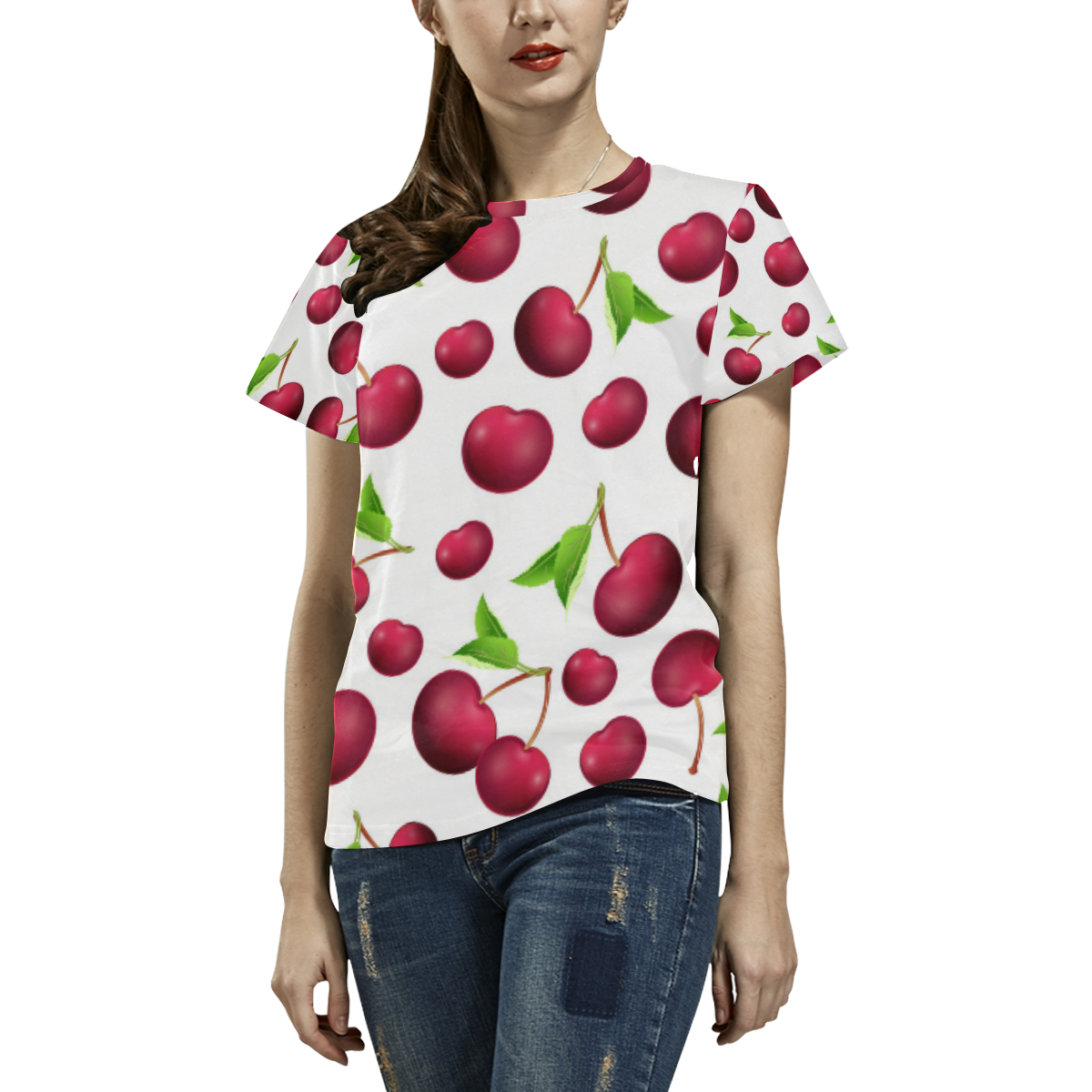 Cherries All Over Print T-Shirt for Women (USA Size) (Model T40)