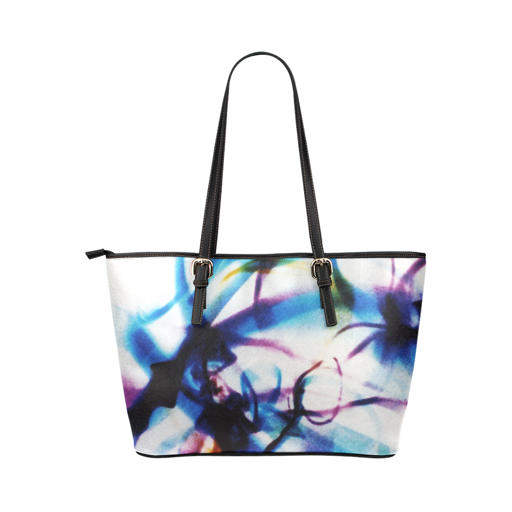 Abstract Photographic Drawing Leather Tote Bag/Small (Model 1651)