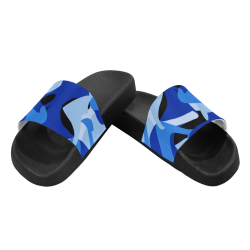 Camouflage Abstract Blue and Black Men's Slide Sandals (Model 057)