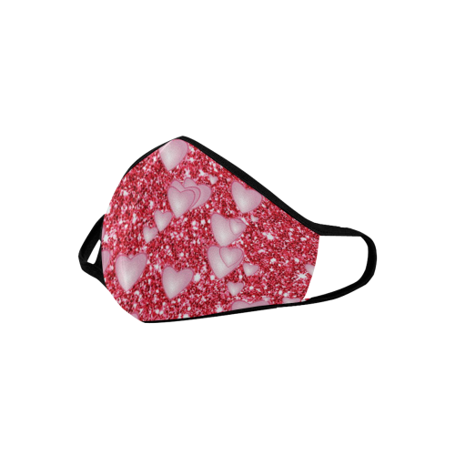 Hearts on Sparkling glitter print, red Mouth Mask
