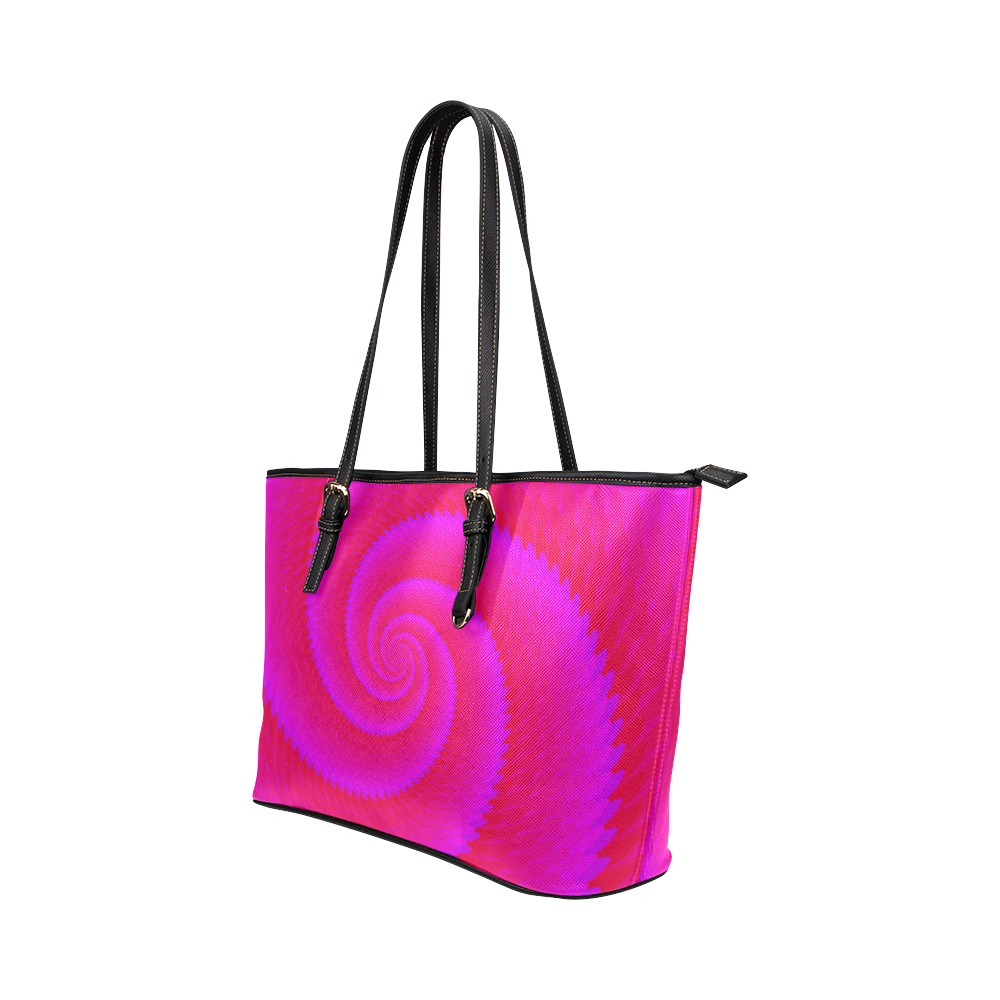 Pink spiral wave Leather Tote Bag/Small (Model 1651)