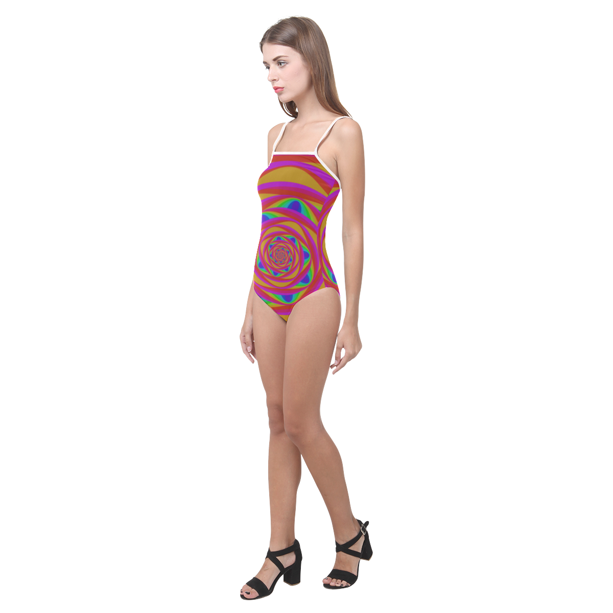 Pink oval spiral Strap Swimsuit ( Model S05)