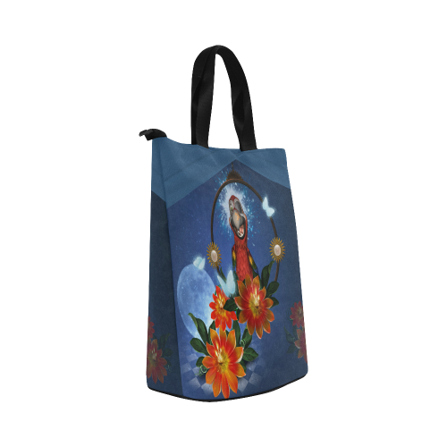 Funny parrot with flowers Nylon Lunch Tote Bag (Model 1670)