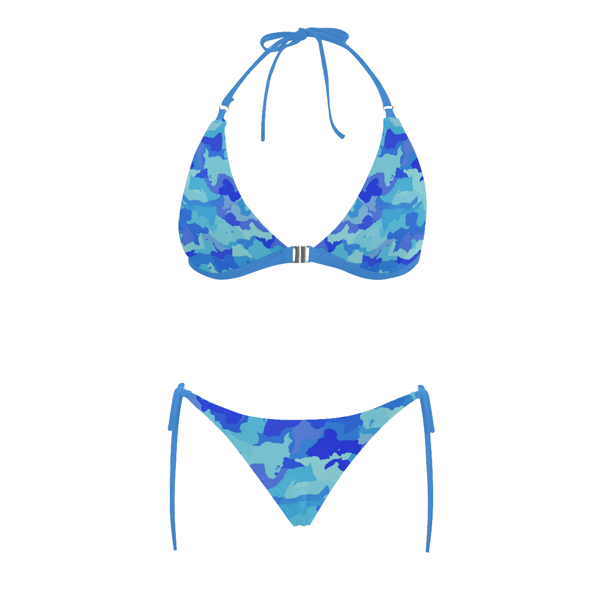 camouflage blue Buckle Front Halter Bikini Swimsuit (Model S08)