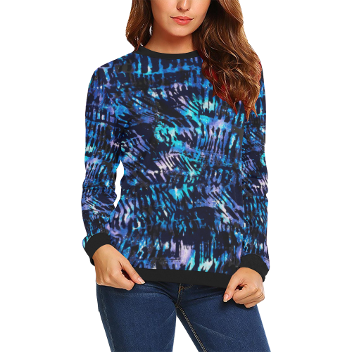Blue Cosmos Shibori Pattern All Over Print Crewneck Sweatshirt for Women (Model H18)