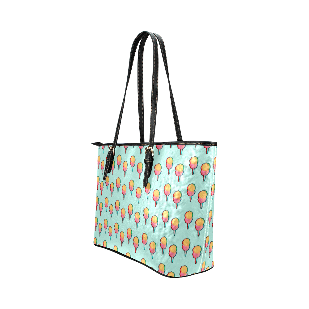 cotton candy pattern aqua 3d Leather Tote Bag/Large (Model 1651)