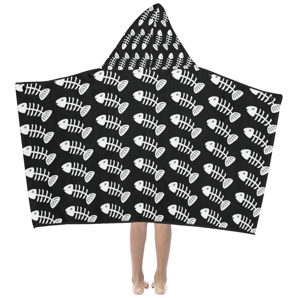Fish Bones Pattern Kids' Hooded Bath Towels